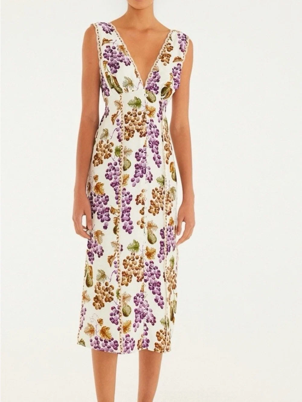 FARM Rio White Midi Dress with Purple & Brown Grape Print Brand new with tags - Picture 3 of 11